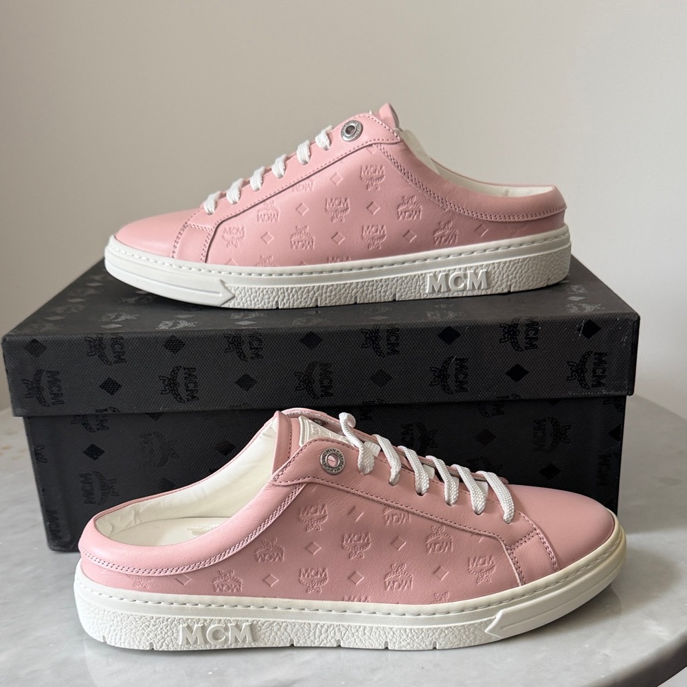 MCM Women's Pink Leather Slip-On Sneaker 38
